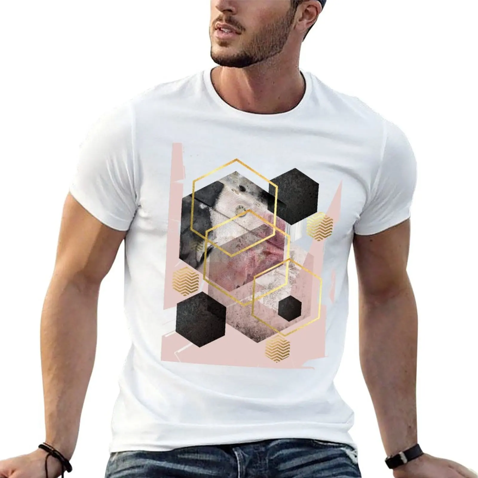 

Abstract Geo in Blush Pink and Gold T-Shirt man t shirt luxury man t shirts cotton man tshirt T-Shirt