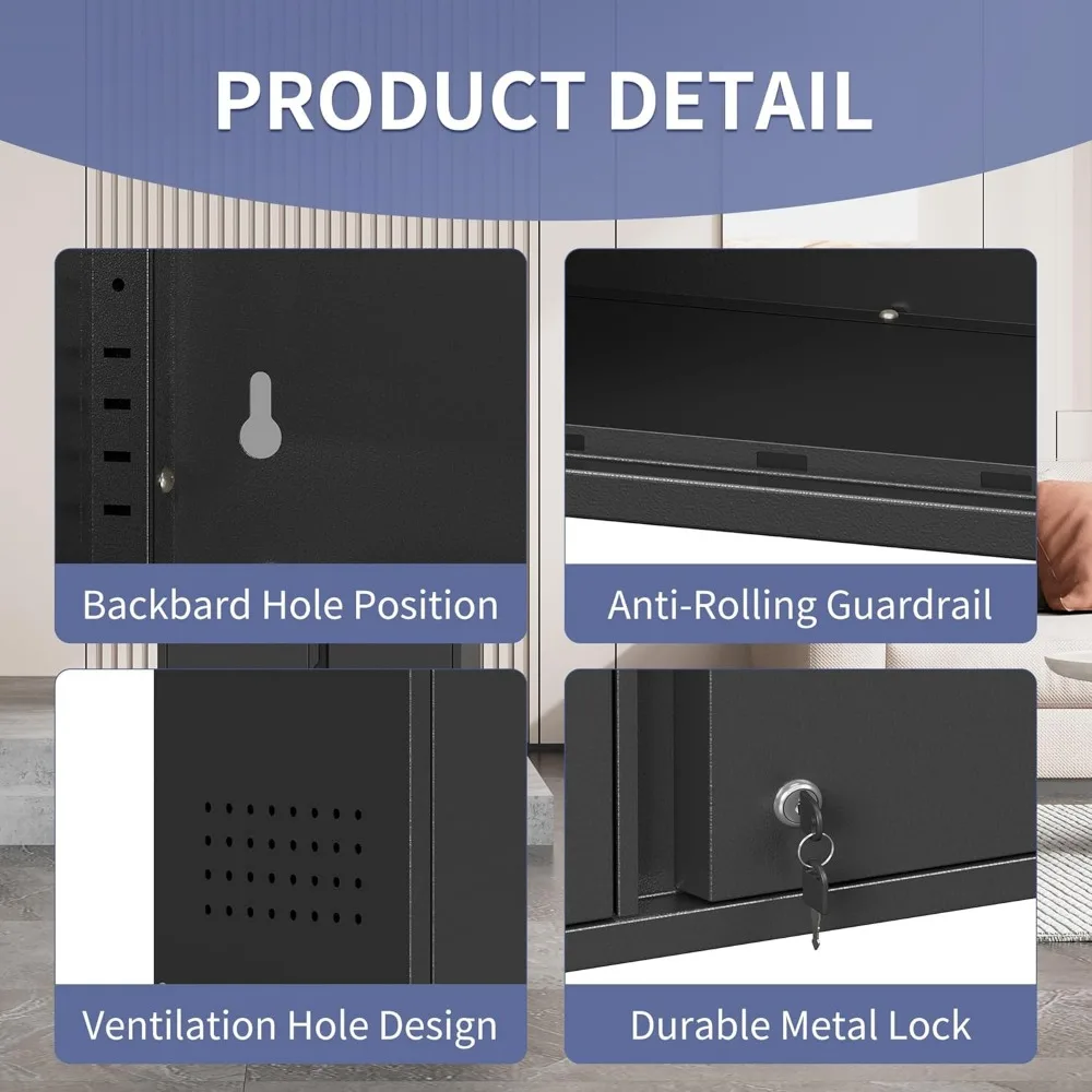 Металлический запираемый гаражный настенный шкаф с регулируемой полкой, 2-мя дверцами и перфорированной доской для хранения инструментов