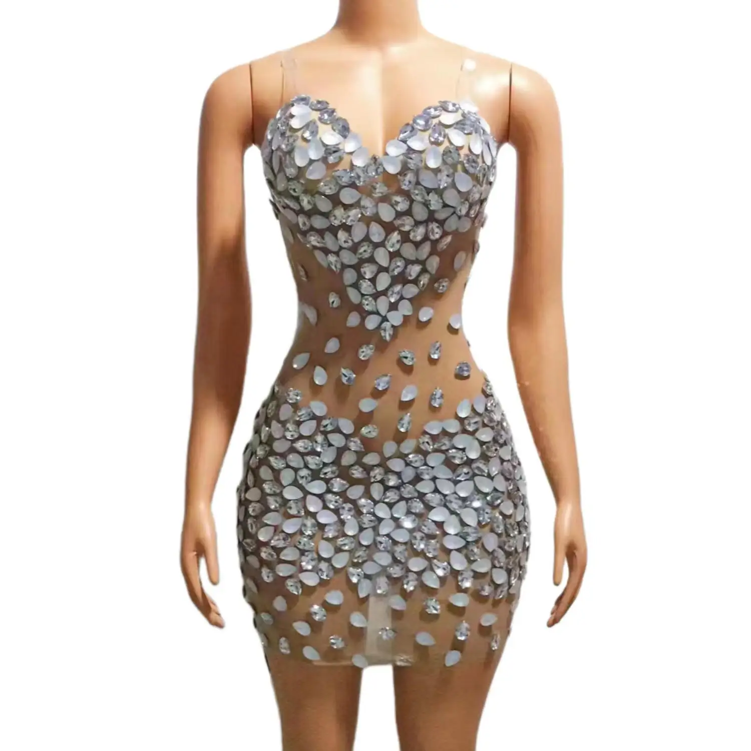 

Xiaobaixin Luxury Women Party Evening Gown Sexy Perspective Mesh Diamond Suspender Dress Bespoke Occasion Dress Birthday Dress