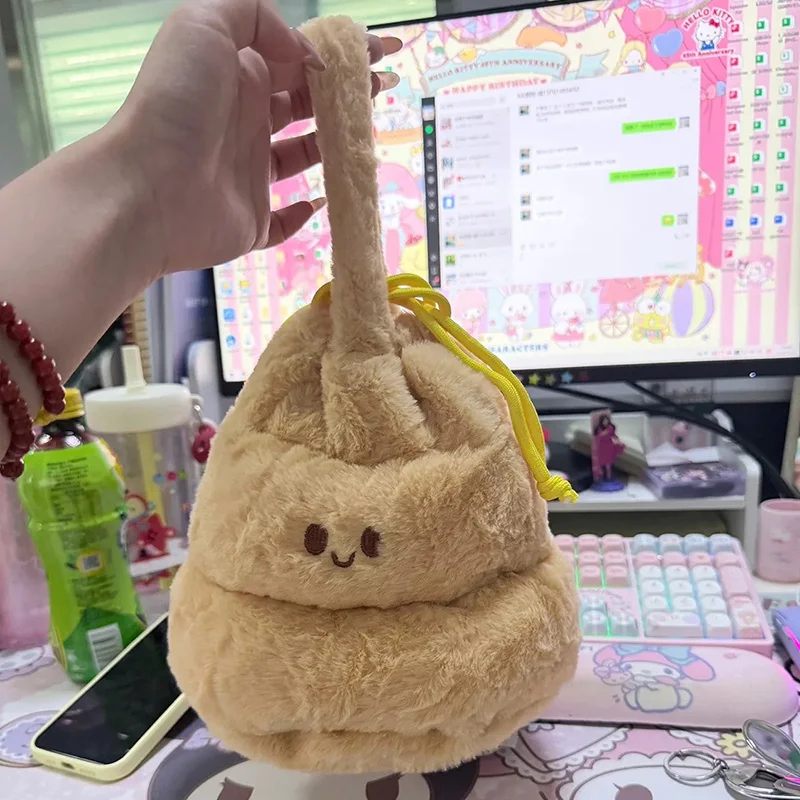 Poop Plush Tote Bag Soft Fuzzy Funny Handbag for Women Girls Kawaii Novelty Shoulder Bag Fluffy Drawstring Plush Top Handle Bag