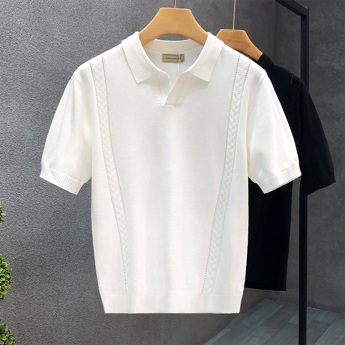 

Light Luxury Turn-Down Collar Short-Sleeve Sweater For Men, Trendy Brand, Summer Thin Half-Sleeve Knitwear, New Men's Ice