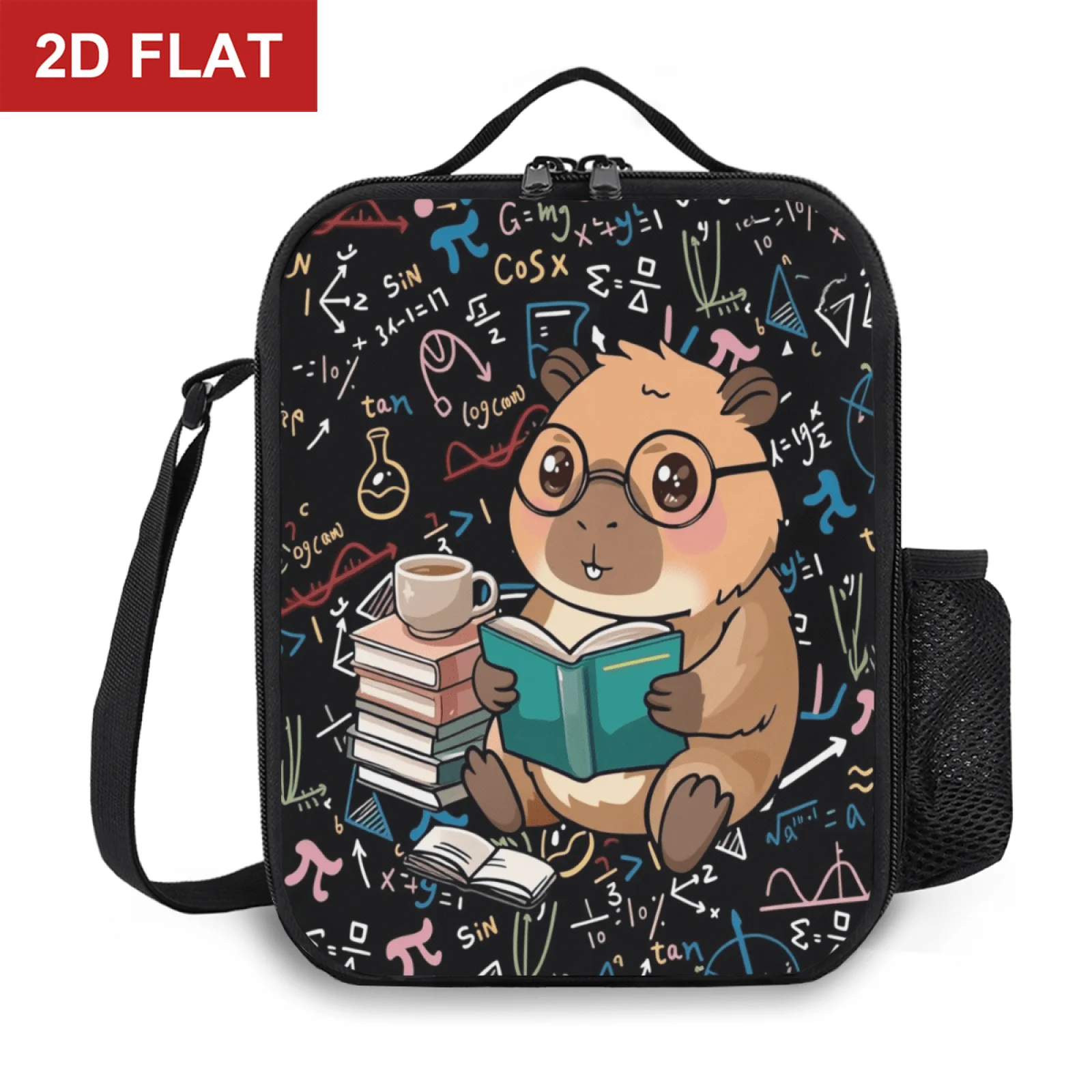 Cute Nerdy Bookworm Capybara Math Science Chalkboard Lunch Bag Tote for Outdoor Picnic Multifunction Food Box