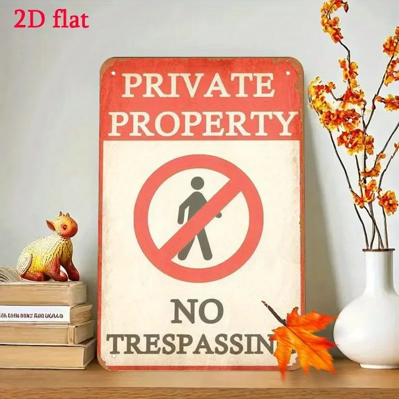 Vintage Metal Private Property No Trespassing Sign -  Rustic Wall Decor with Bold Red Prohibition Symbol, Durable Indoor/Outdoor