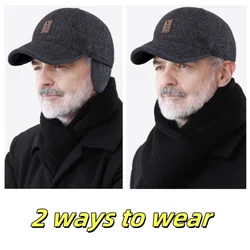 Autumn Winter Men Woolen Snapback Hat Keep Warm Outdoor Golf Cap Earflaps Baseball Cap Dad Hat With Earmuffs Father's Gift