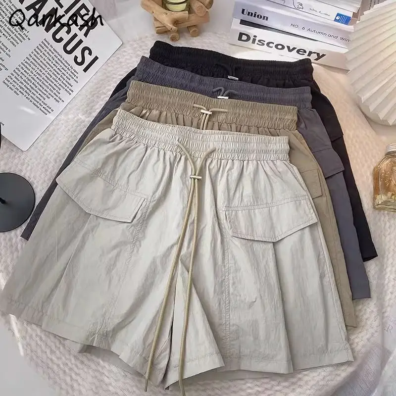 

Cargo Shorts Women Summer Casual Thin Breathable Vintage Drawstring Sporty Streetwear Fashion All-match Hipster Pure High Waist