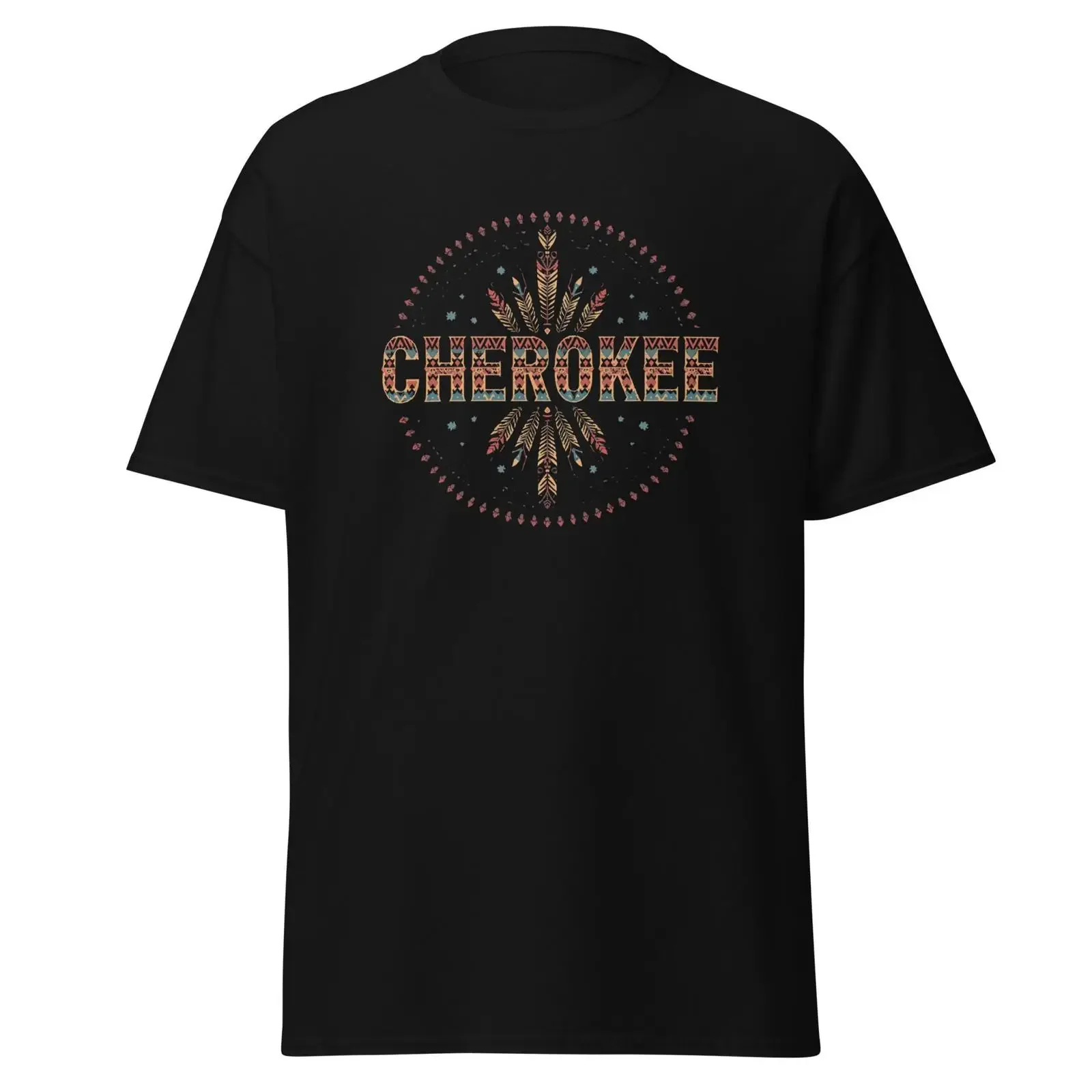 Cherokee T Shirt Tribal Feather Circle Design Indigenous Pride  vintage Washed Casual Stretched Unisex graphic Versatile