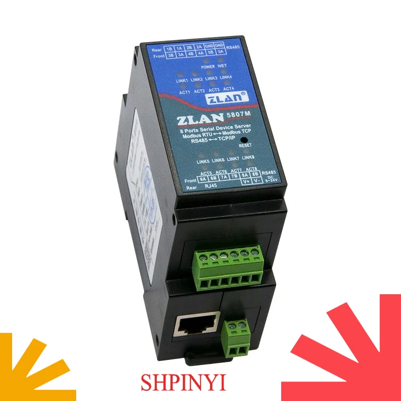 8-Port RJ45 Serial Server with RS485 Rail-Mount Guide IoT Converter 485 to Ethernet Direct from Manufacturer