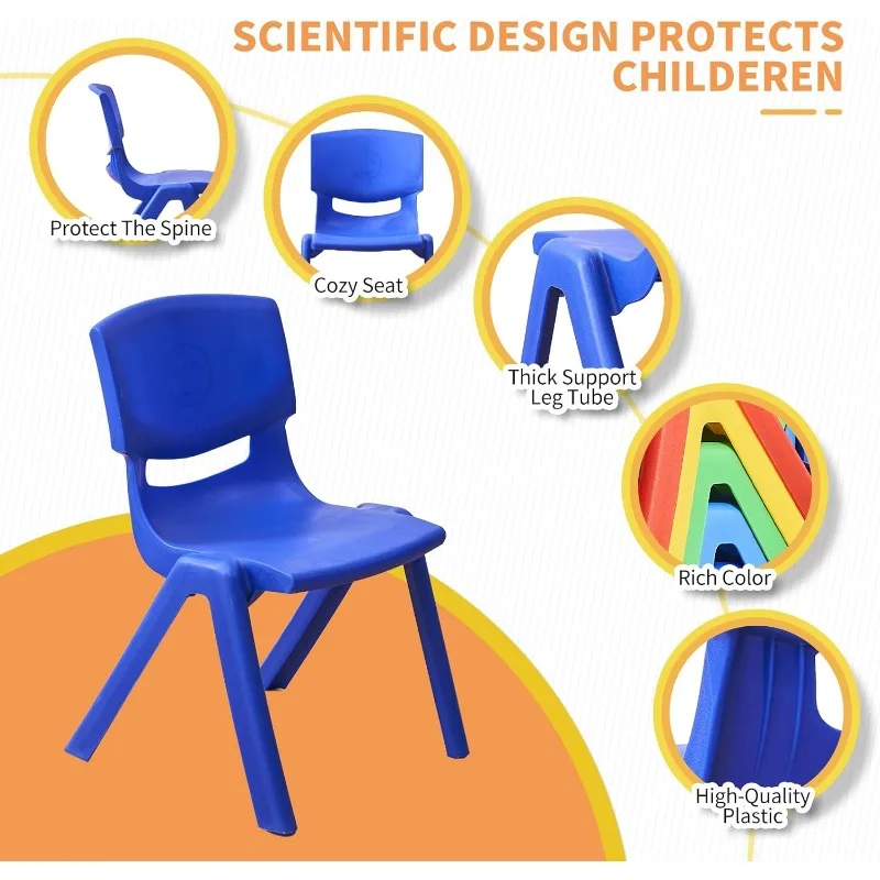 12Pcs Stackable Chairs Colorful Kids Plastic Chair with 12'' Seat, Kids Flexible Seating School Classroom Furniture (12PCS)