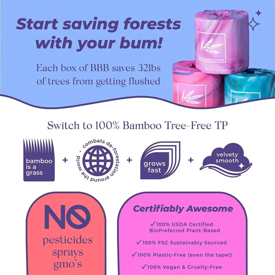 100 carta igienica sfusa senza sostanze chimiche organiche in bambù, morbidezza simile al cloud, fazzoletti da bagno sostenibili senza alberi a base di piante, 24 EcoFr