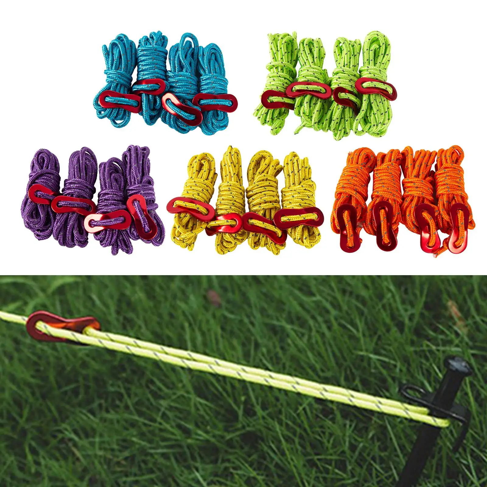 4x Reflective Nylon Cord Guy Line Rope 2M Tent Runners Camping Bright Rope Acce