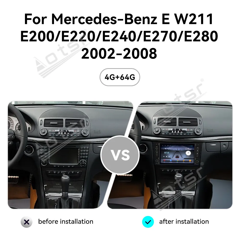 For Benz E- CIass W211 2002~2008 64GB Multimedia Android 13 Auto Carplay GPS Navigation Radio Stereo Receiver player Head Unit