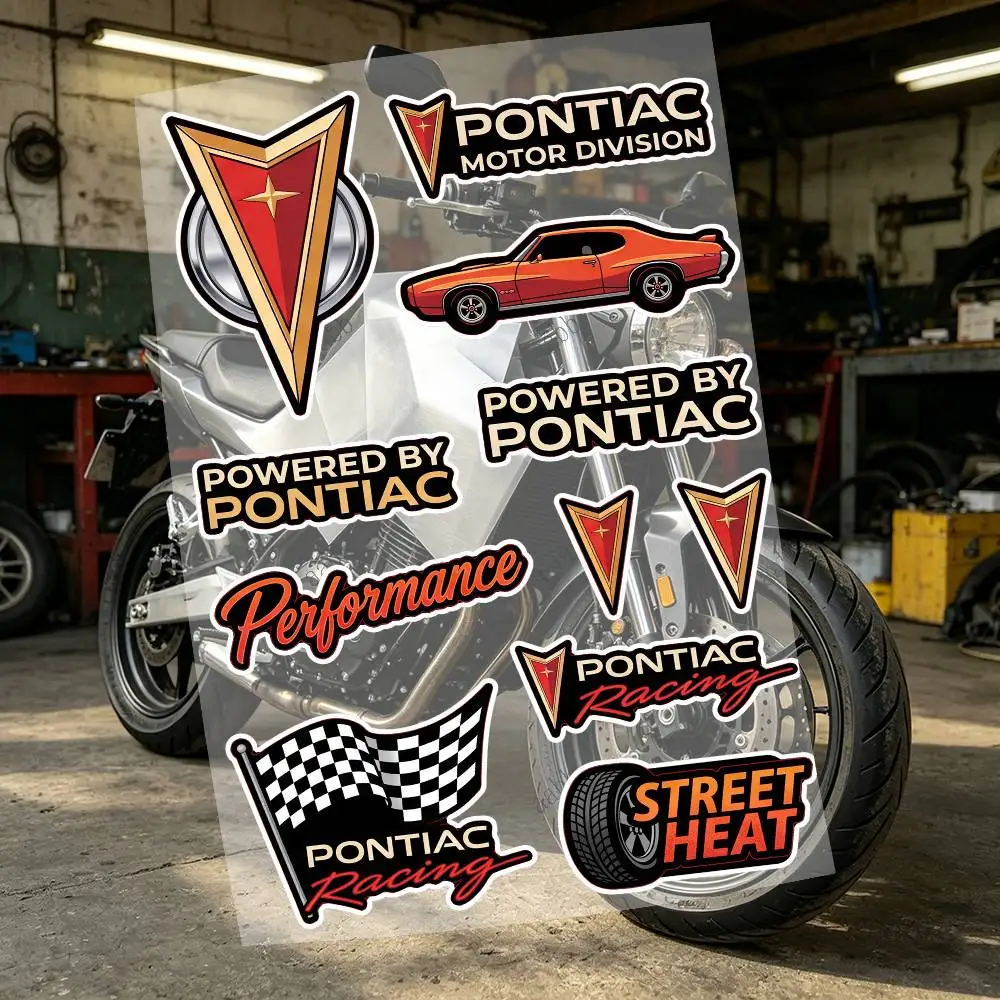 P-Po-ntiac Custom Motorcycle Sticker Kit Reflective Decal Set For Helmet Tank Fairing Body Graphics