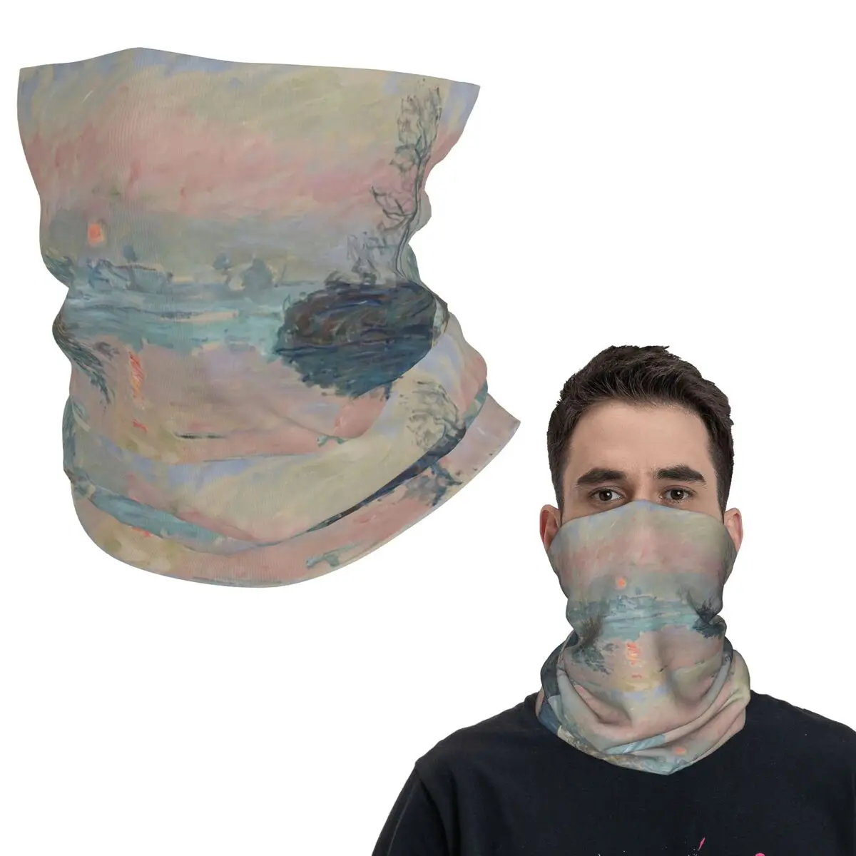 Sonnenuntergang im Lavacourt Claude Monet Bandana-Halsmanschette, bedruckter Wickelschal, Multifunktions-Stirnband, Unisex, Erwachsene, winddicht