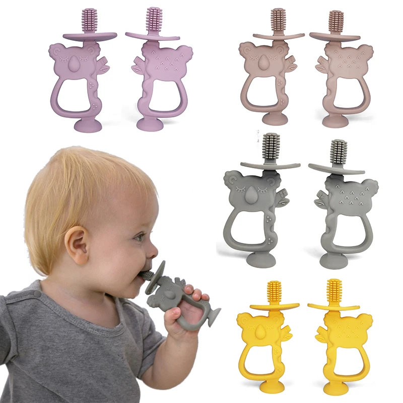 

Baby Silicone Training Toothbrush BPA Free Koala Shape Safe Toddle Teether Chew Toys Teething Ring Gift Infant Baby Chewing