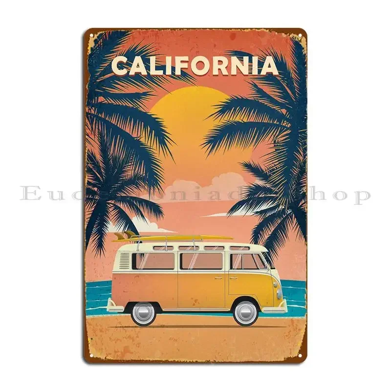 California Surfing Metal Sign Print Painting Wall Mural Garage Club Tin Sign Poster