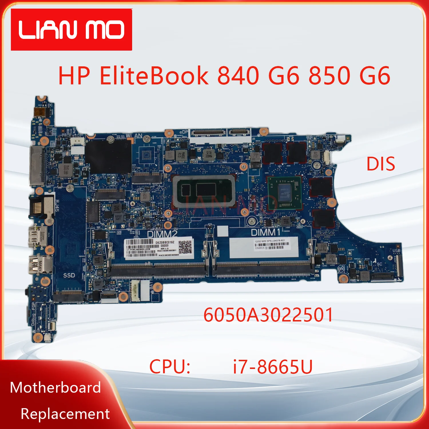 6050А 3022501   Материнская плата для ноутбука HP EliteBook 840 G6 850 G6, процессор: i5-8265U i5-8365U i7-8565U i7-8665U L62759-601 L64078-601