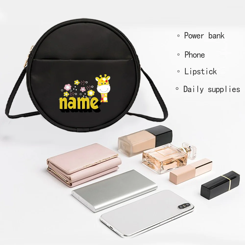 Personalized Customization Name Round Crossbody Bag Women's Shoulder Bag Multifunctional Commuting Storage Bag Giraffe Pattern