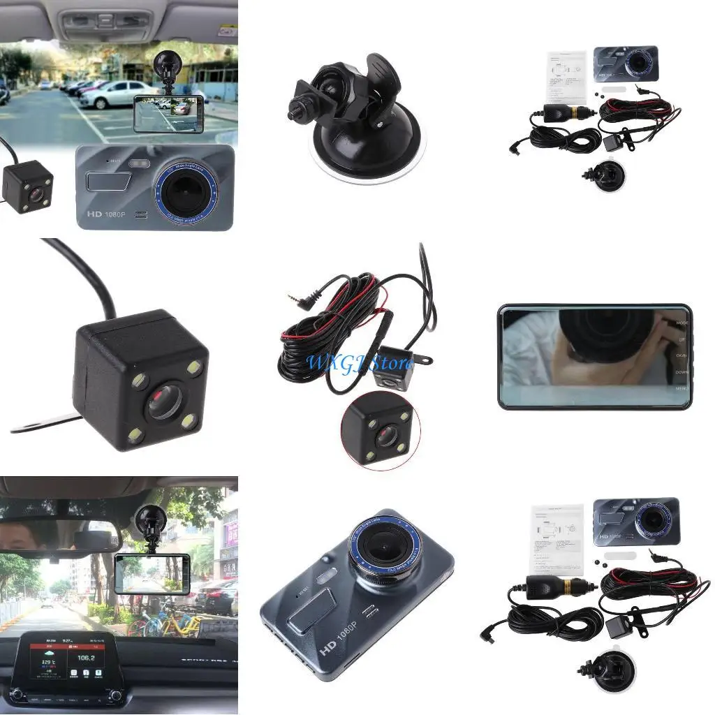 

37JE Dual Lens Car DVR Camera Full for HD 1080P 4inch for Touch IPS Front+Re