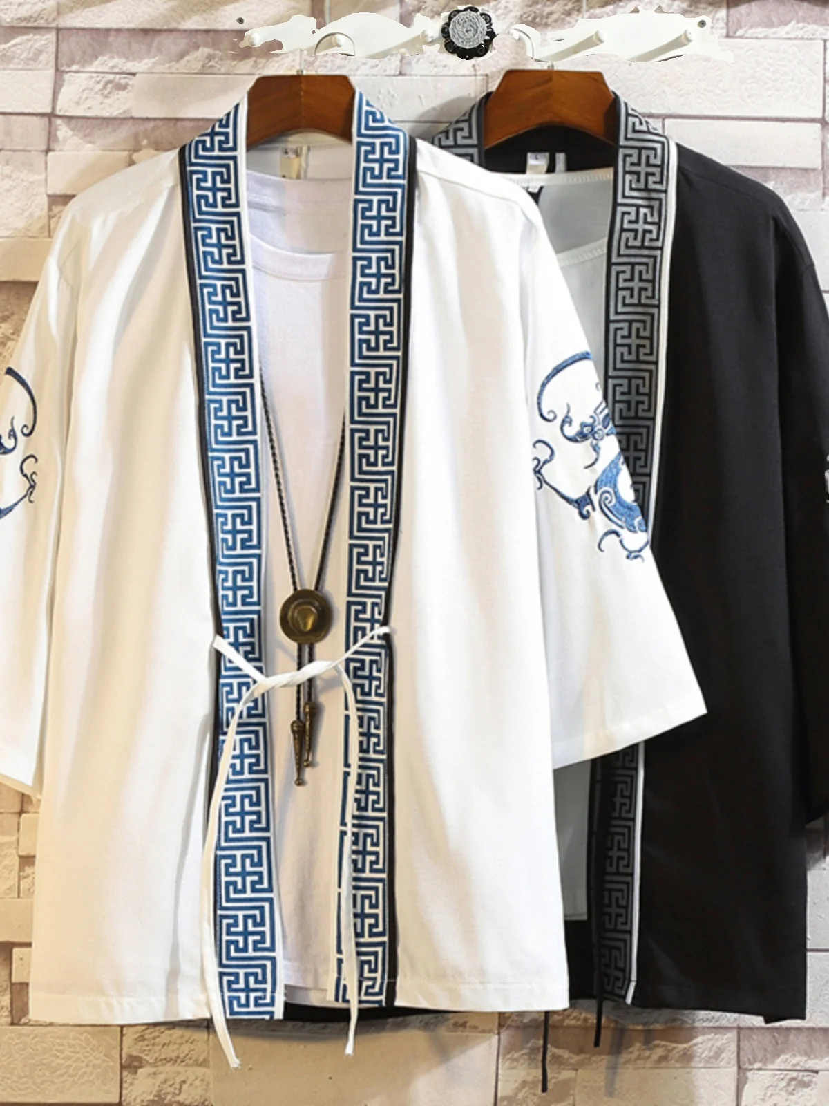 Summer Men's Embroidered Hanfu Japanese Kimono Open Cardigan Feathered Outerwear Floating World Drawing Ancient Style Robe