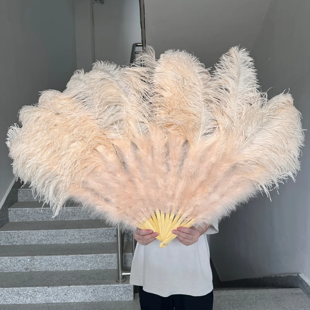 Large Ostrich Feather Fan 13 Bones 130x75cm Fluffy Hand Fan for Performance Burlesque Dance Wedding Party Photo Shoot Decor Prop
