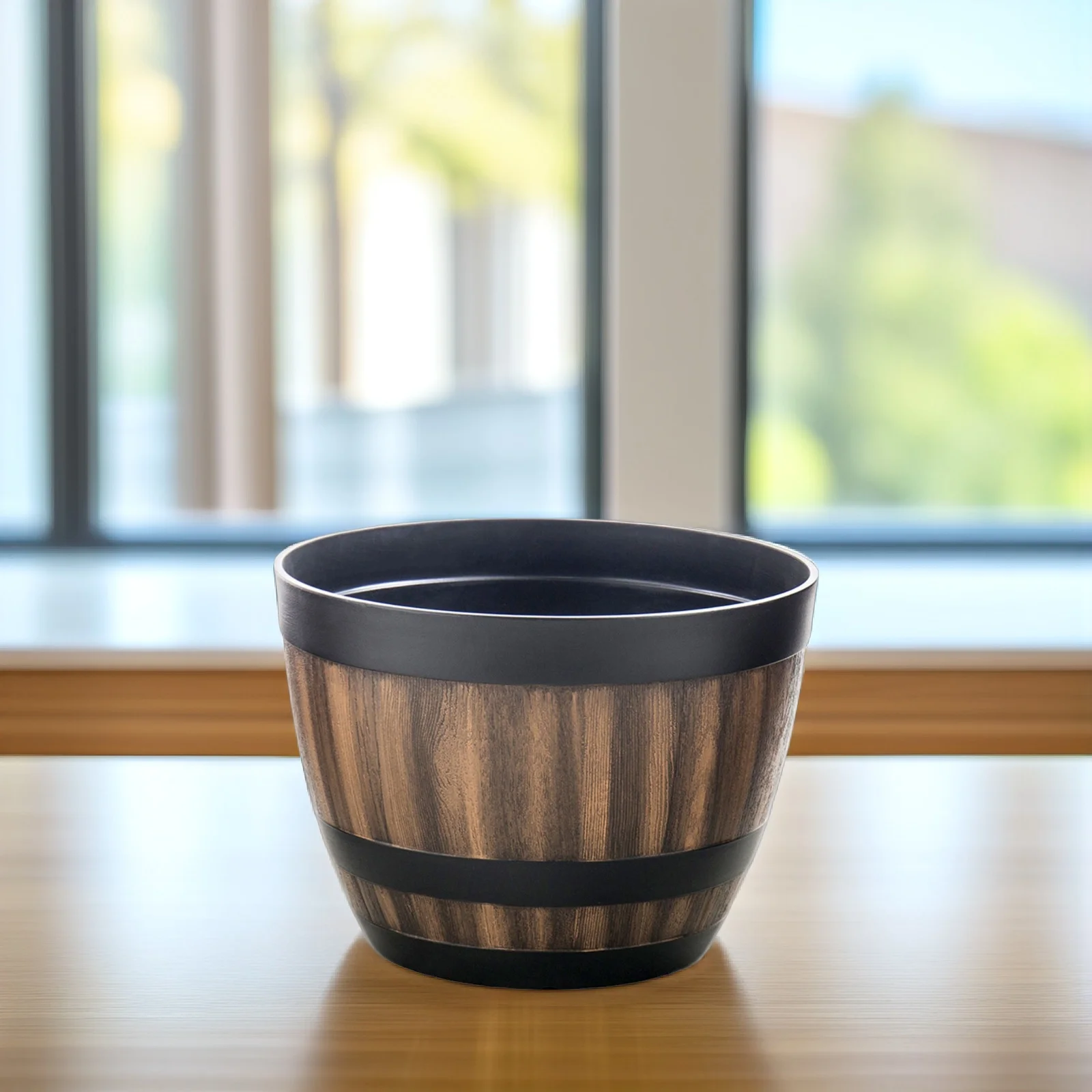 

Lotus Bowl Plastic Flower Pot Retro Planter Imitation Wooden Barrel Planting Box for Succulents Herbs Safe Material Practical