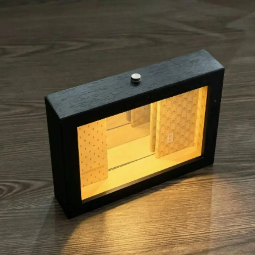 Wooden Photo Frame Black Shadow Box Tabletop Display with Endless Mirror Effect for Shelf Desk Mantel Decor