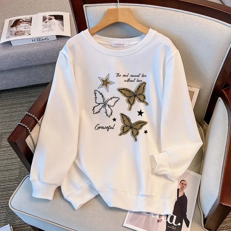 Picture 4: 175Kg Plus Size Women's Bust 170 Spring Autumn Loose Long Sleeved Butterfly Print Sweatshirt Black White 4XL 5XL 6XL 7XL 8XL 9XL