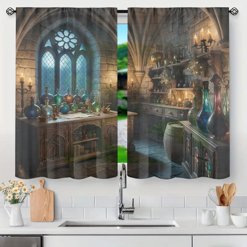 Gothic Vintage Apothecary Window Curtains Sheer Translucent Moody Salon Decor Drapes Steampunk Antique Room Panel