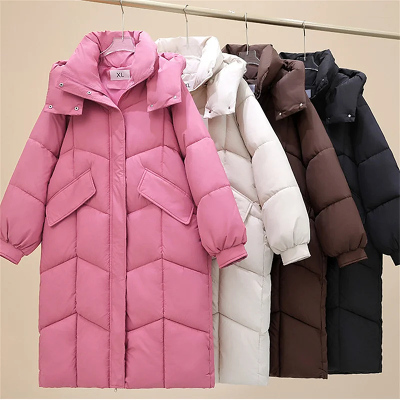 

2025 New Oversize Loose Winter X-long Parkas Women's Down Cotton-padded Jacket Hooded Overcoat Thick Warm Coats Casual Outerwear