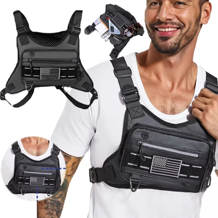 الرجال تشغيل حقيبة صدر للرجال الرياضة في الهواء الطلق متعددة الوظائف الجبهة تلاعب الصدر الحقيبة الدراجات سترة صيد الصالة الرياضية السفر التخييم على ظهره #3