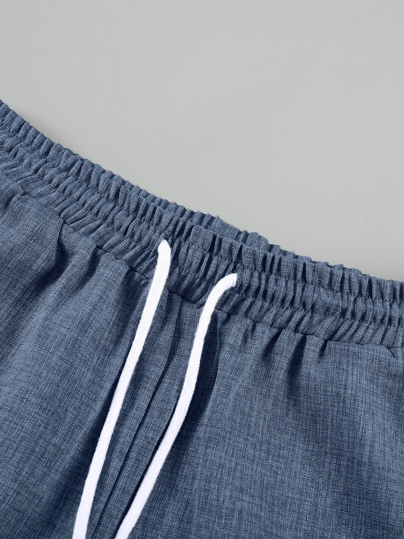 Men's Faux Denim Texture Short-Sleeved Shirt and Straight-Leg Pants Two-Piece Set, Denim Blue Casual Vacation Style Outfit, Lightweight and Versatile Summer Men's Full Outfit