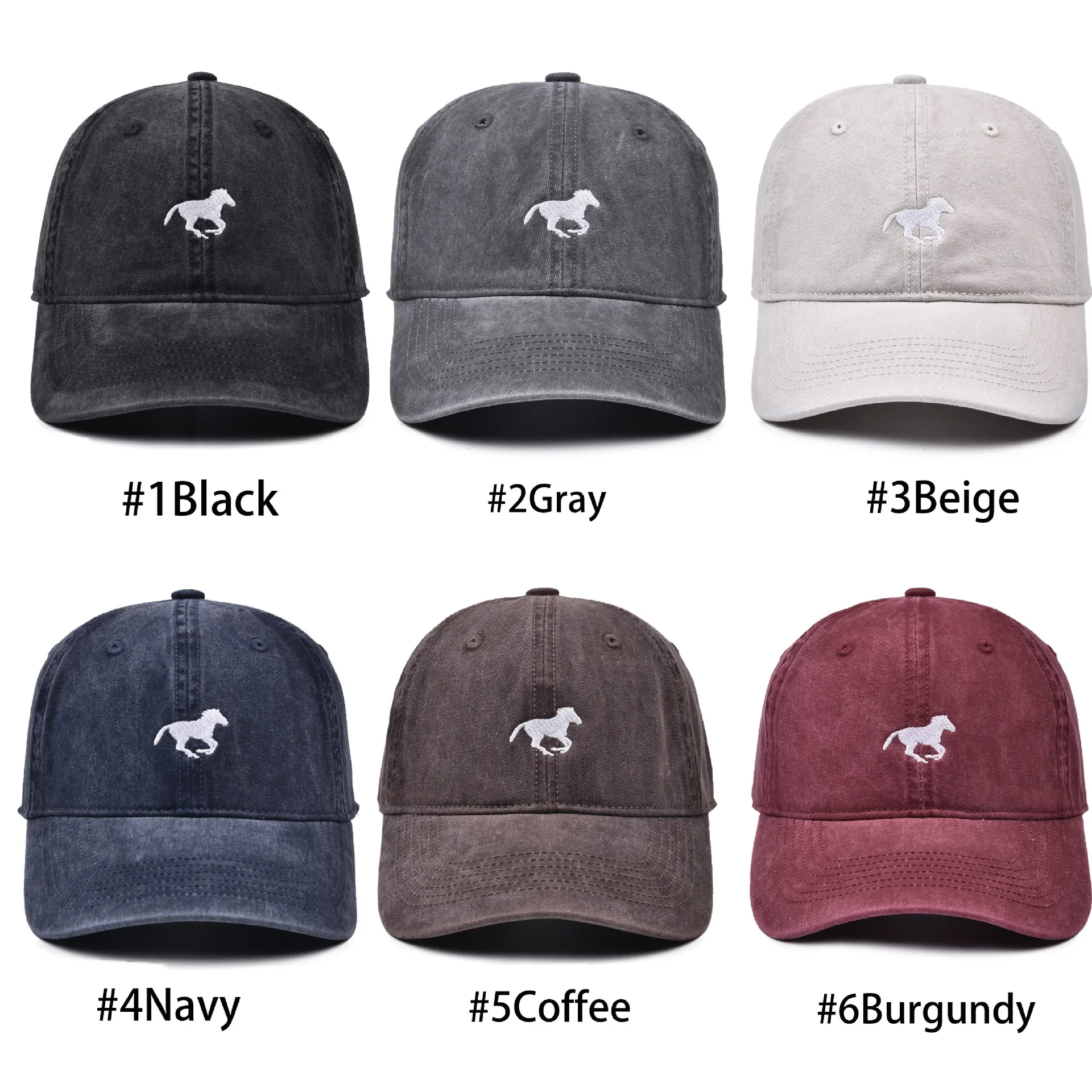 1pc Retro Washed Baseball Cap with White Horse Embroidered Versatile for Men and Women, Small Face,sun Shading Duckbill Hats
