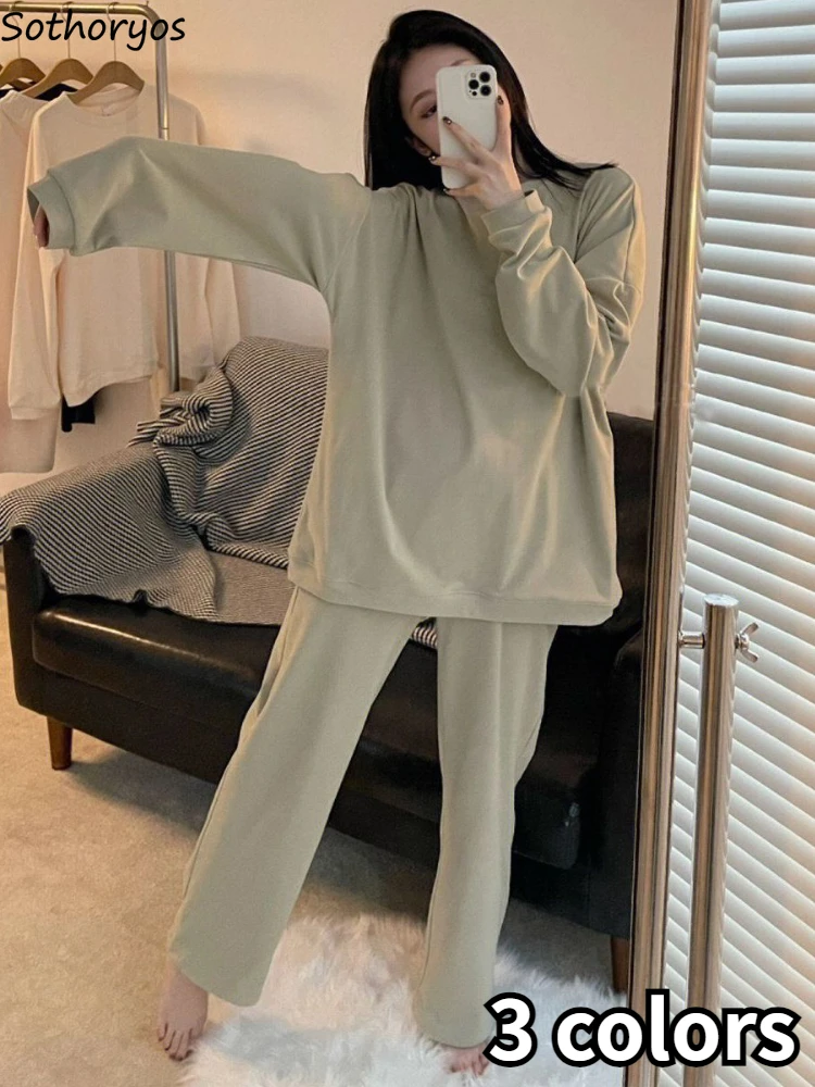 Pajama Sets Women Solid Sleepwear Warm Autumn Creativity Simple Daily Home Leisure Elegant Basics Popular Tender Lovely Comfort