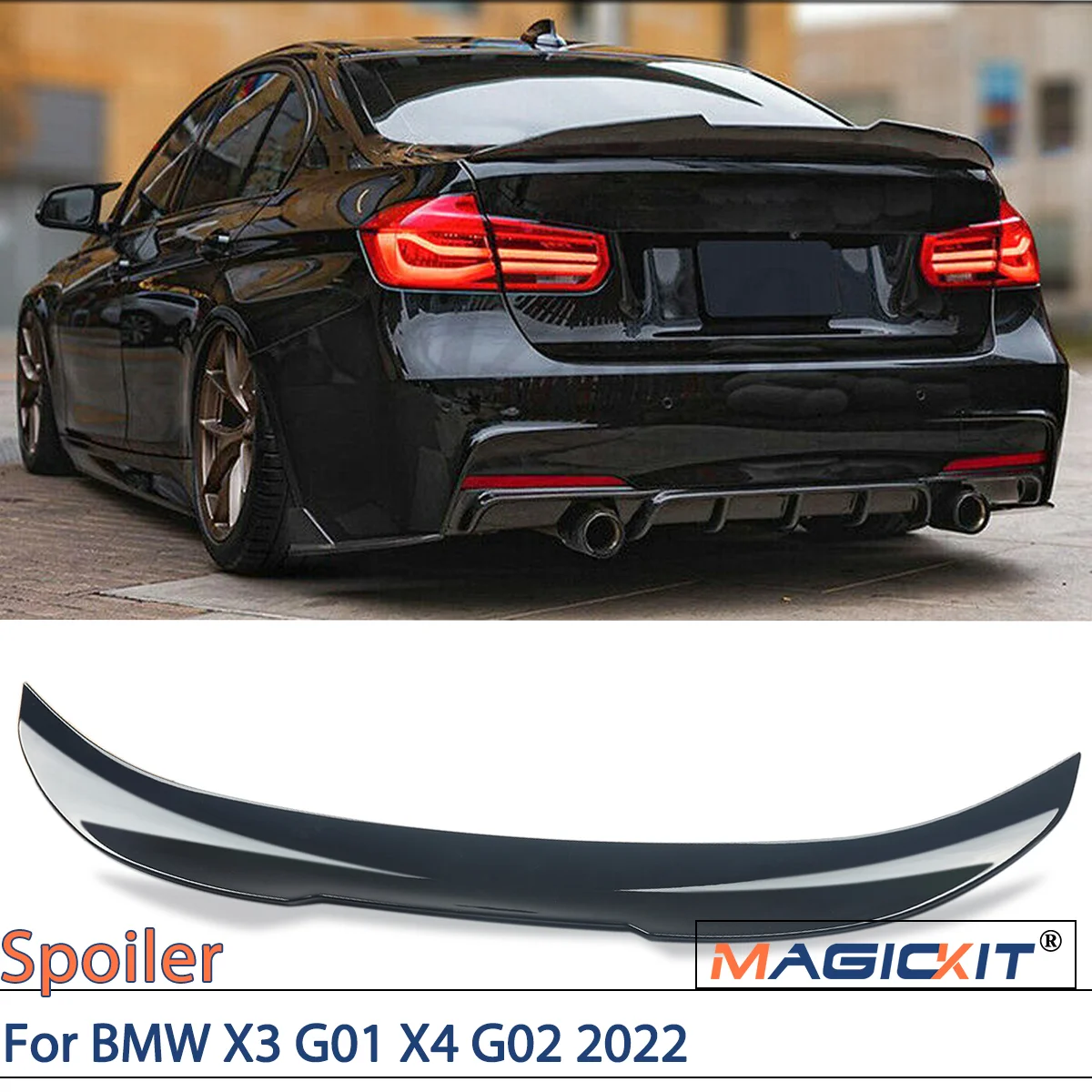 

MagicKit For BMW 3 Series F30 F80 M3 Gloss Black Blade PSM Rear Trunk Spoiler 2012-2018 Tuning Exterior CAR Accessories