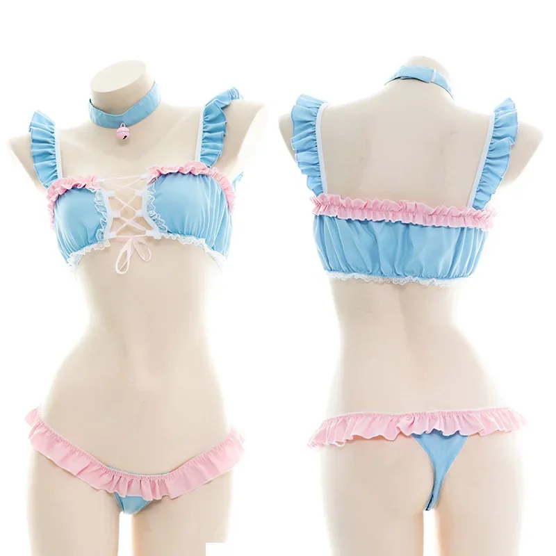 

Anime Student Lolita Girl Bikini Swimsuit Sukumizu Costume Chest Cross Strap Bell Lingerie Pajamas Uniform Cosplay