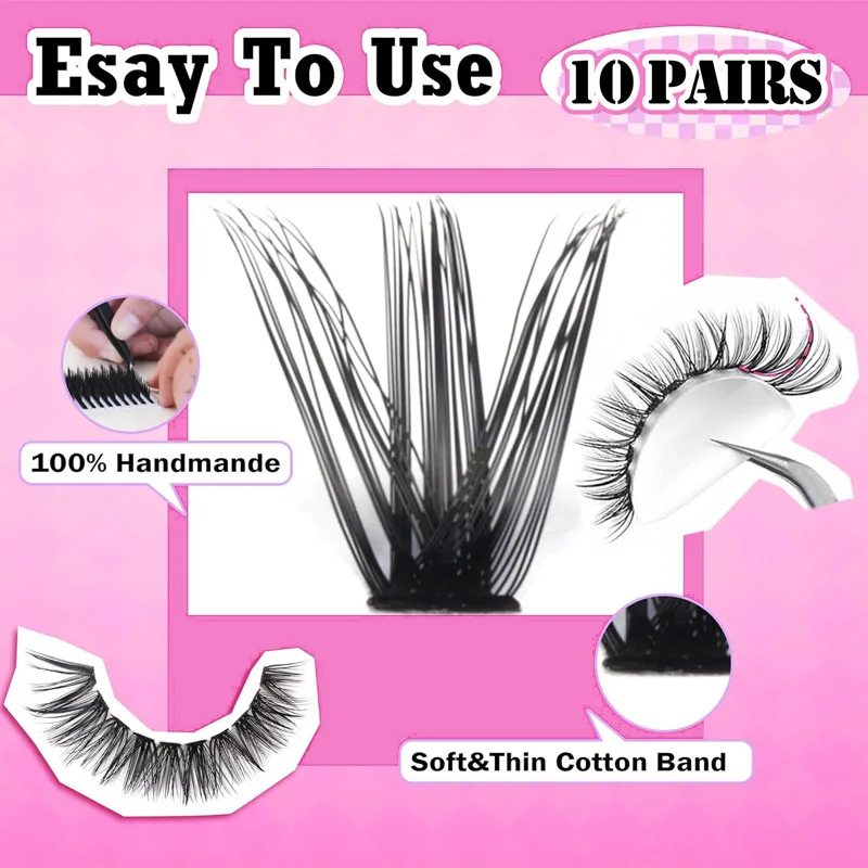 [Paquete de 10] pestañas postizas ligeras biónicas 3D, efecto de maquillaje desnudo Natural, extendido para la esquina exterior, envío gratis