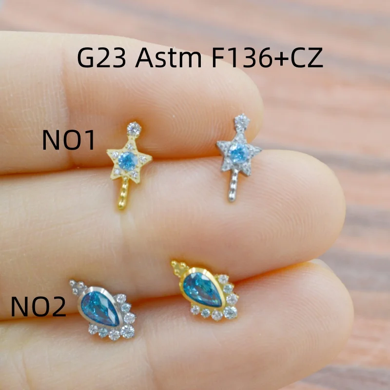 

10pcs Body Jewelry 16G G23 Titanium CZ Lip Labret Bar Ear Helix Tragus Rook Barbells Stud Piercing Jewelry Shine