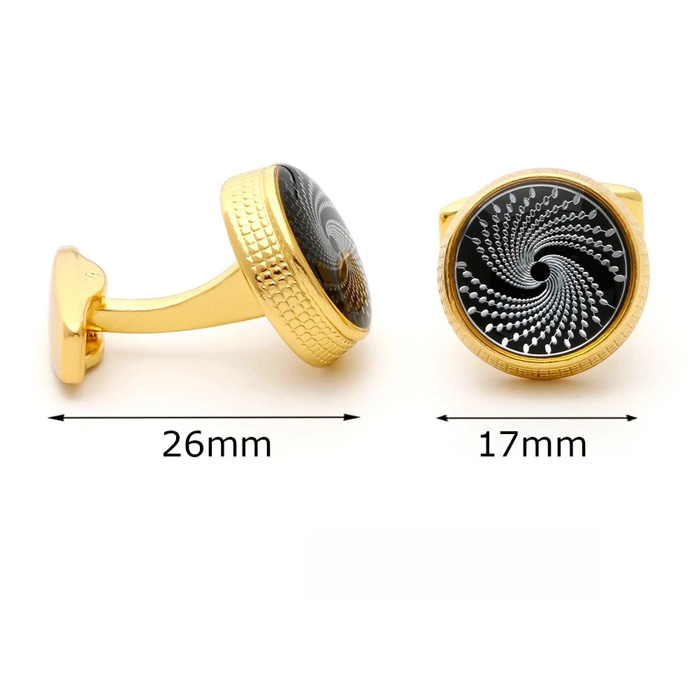Exquisite Business Gold Cufflinks Black Background Spiral White Dot Texture Cufflink Men's Suits Shirts Formal Accessories