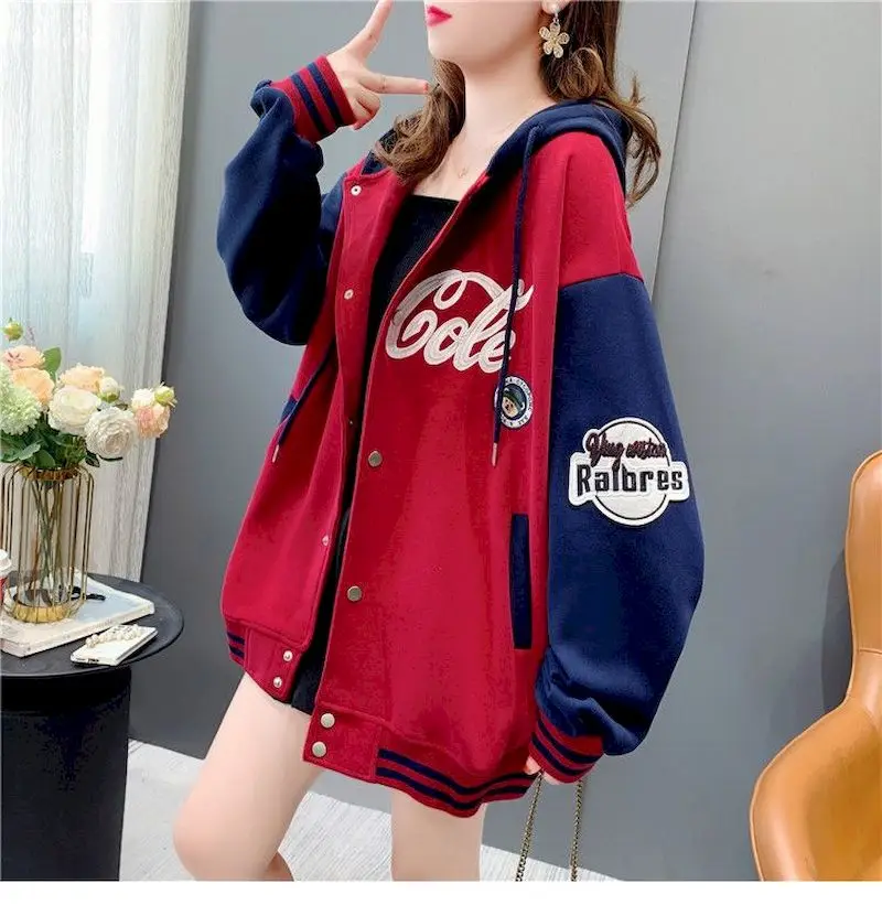 Hooded Cardigan Coat Women Autumn Winter Trendy Plush Zip Up Hoodie Fashion Design Letter Embroidery Hoodies Casual Loose Jacket