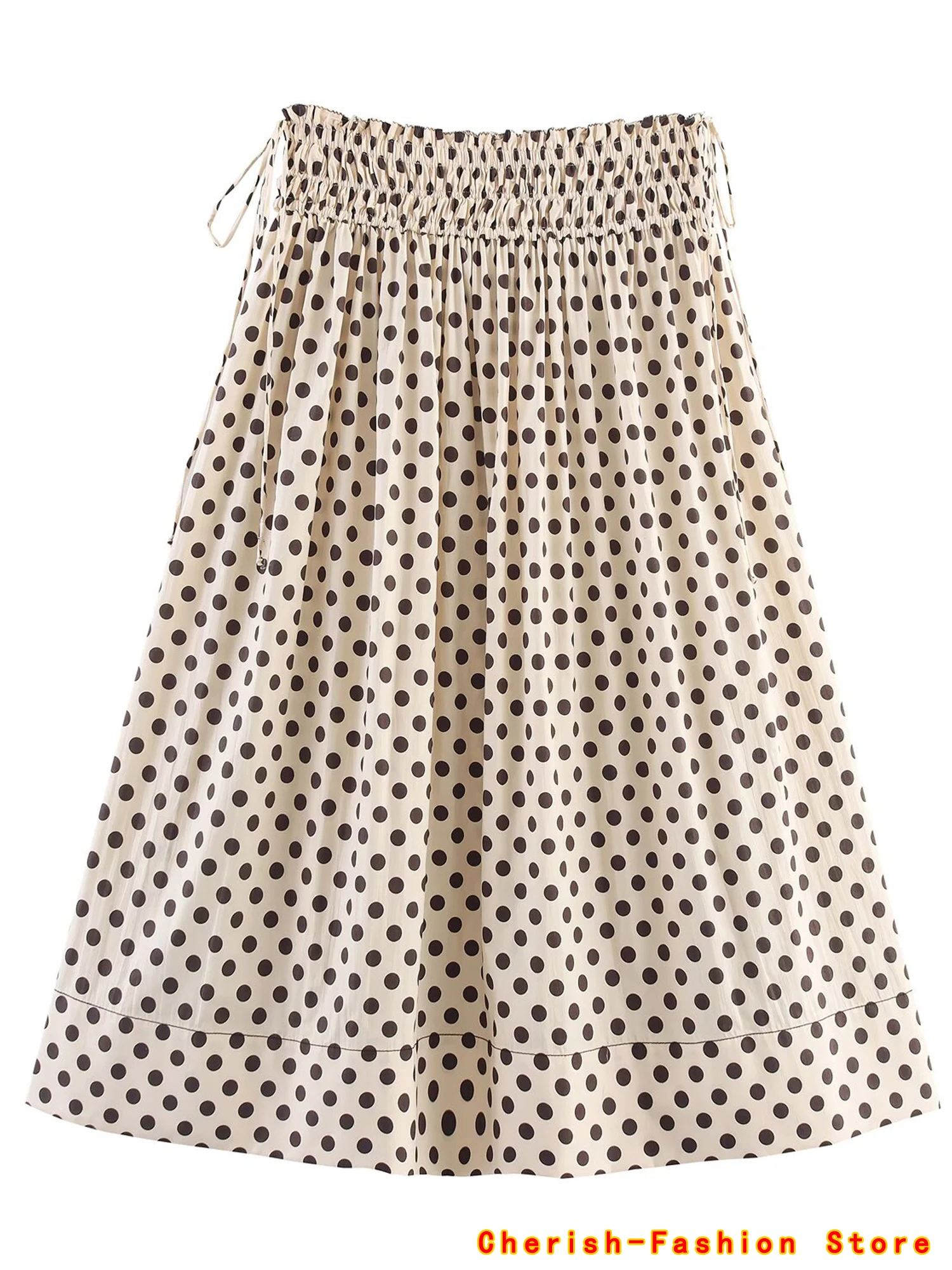 

Summer New Retro Polka Dot High Waist Long Tencel Women's Skirt Versatile Inner Lined A- Line Midi Skirt for Fashionable Women