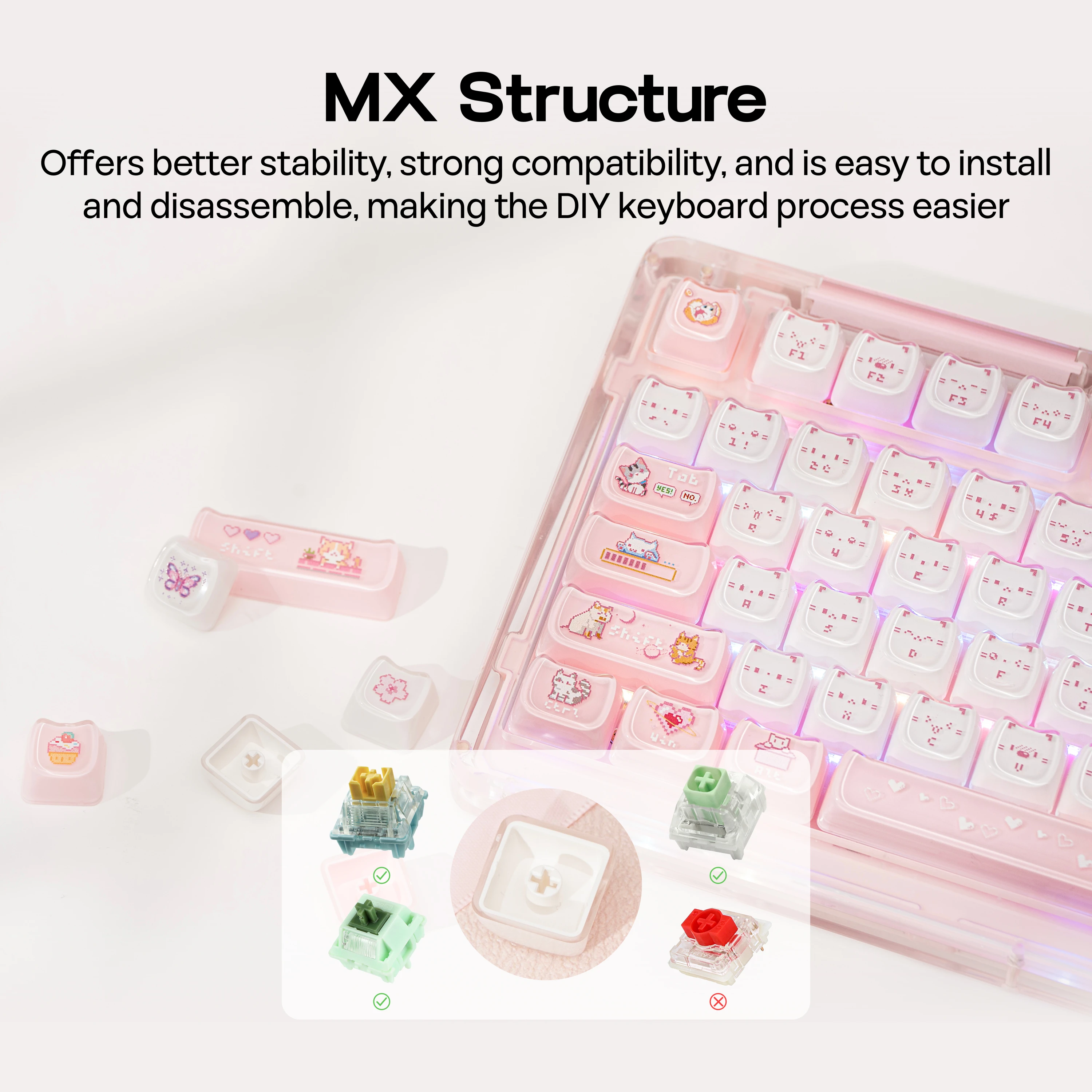 KiiBOOM Mewsic Jelly Keycap Set 122 MAO Profile ABS+PC Keycaps for 60%/65%/75%/TKL/96%/Full-Sized Keyboard view 6