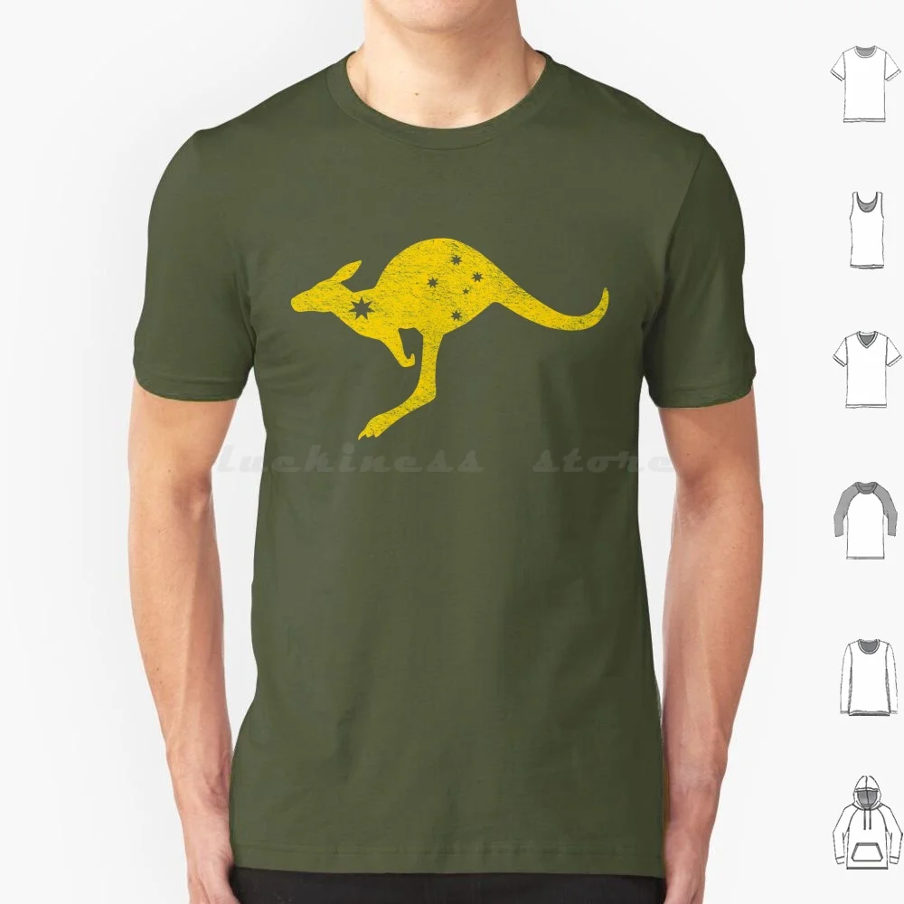 Australia Kangaroo Aussie Flag ( Distressed Yellow ) T Shirt 6Xl Cotton Cool Tee Enigmaticone Military Sports Green And Gold