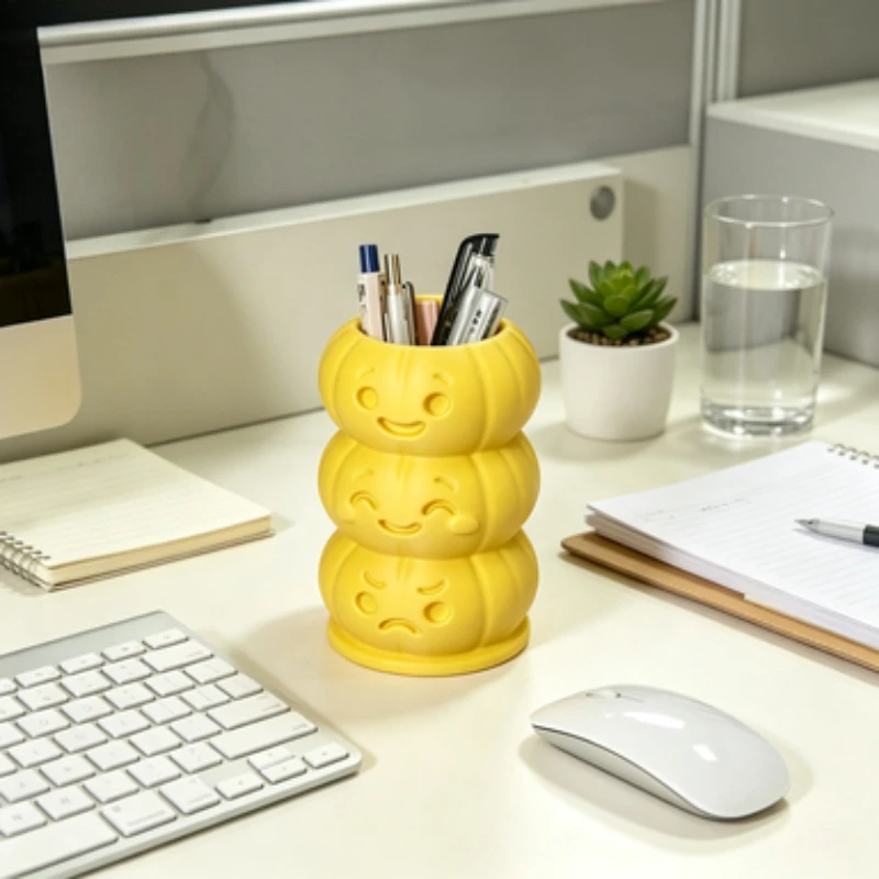 3-Layer Stackable Pumpkin Face Pen Holder, Storage Cup for Pencils Pens Makeup Brushes, Cute Desk Organizer for Student Dresser