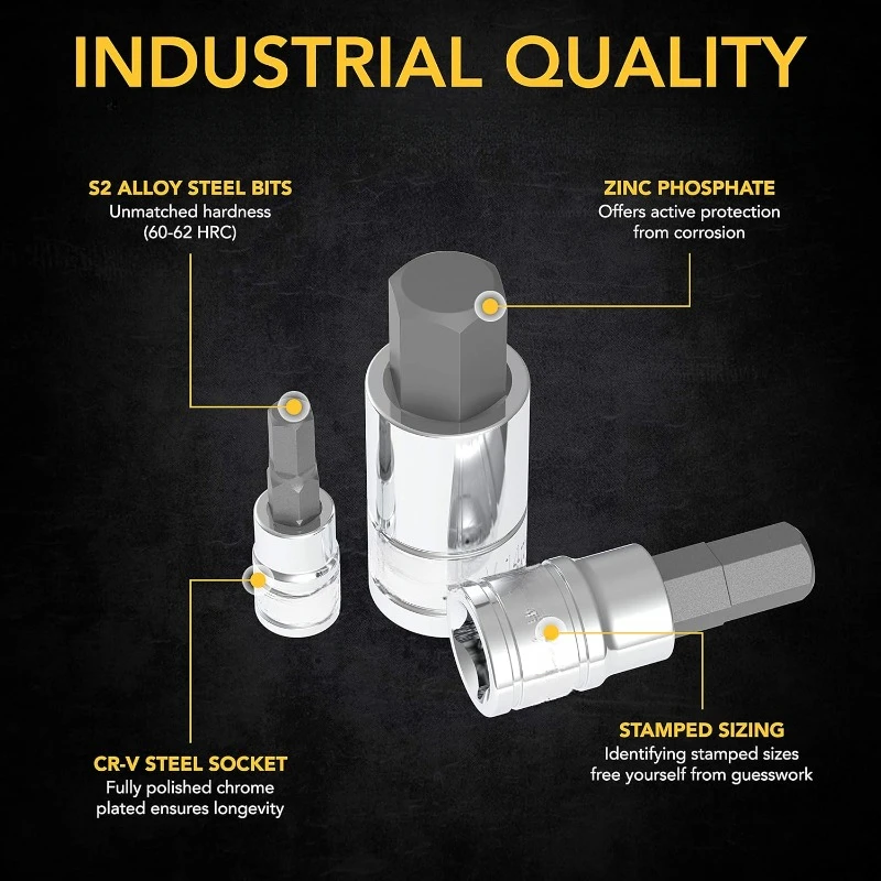 À la maison. Jeu de douilles Master HEX Bit, Premium ltAlloy Steel | invitez 32 pièces, SAE et MeaccelerSet | Mallette de rangement améliorée (LX-144)