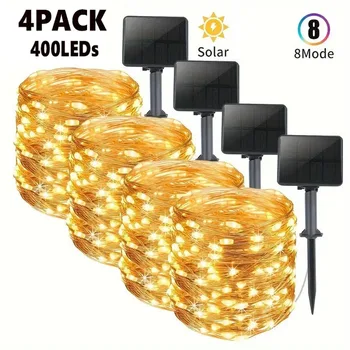 야외 태양광 요정 조명, 정원 파티오 마당 파티오 파티용, 400LED 요정 조명, 8 가지 모드 구리선, IP65 방수, 4 개 팩