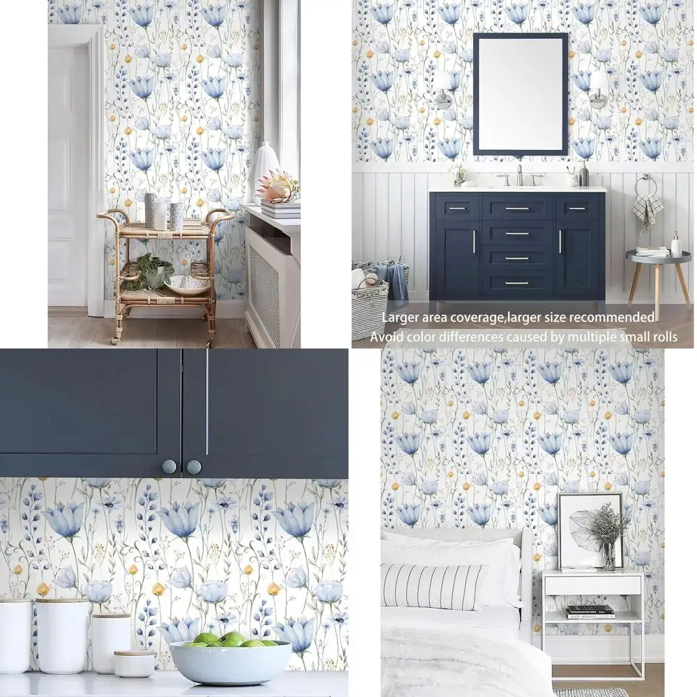 

Синие обои с цветочным узором, самоклеящиеся, 16,1 x 787 см, съемные, водонепроницаемые, для декора дома