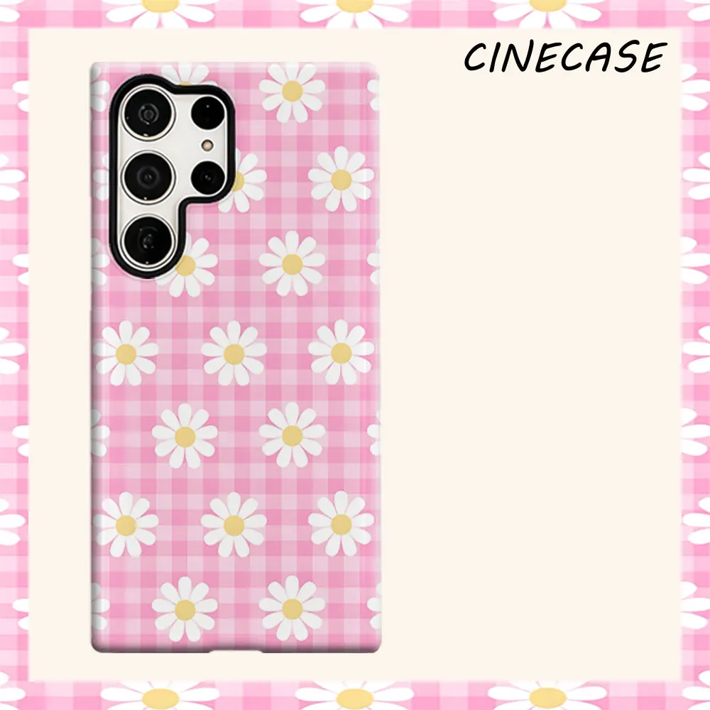 pink gingham daisy For Samsung Galaxy S26 S25 S24 A56 A36 Dual Layer Luxury Fashion Full Lens Protective Case