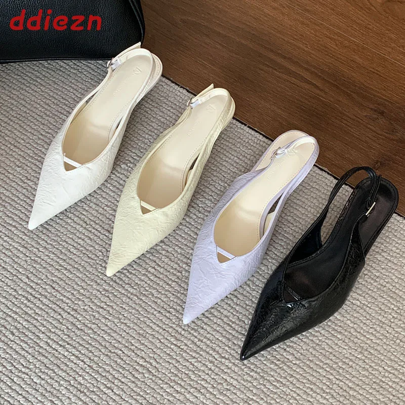 

Elegant Pumps Women Low Heel Shoes Female Slip On Footwear Shallow Slingbacks Fashion Pointed Toe Sandal Ladies Heel Shoes