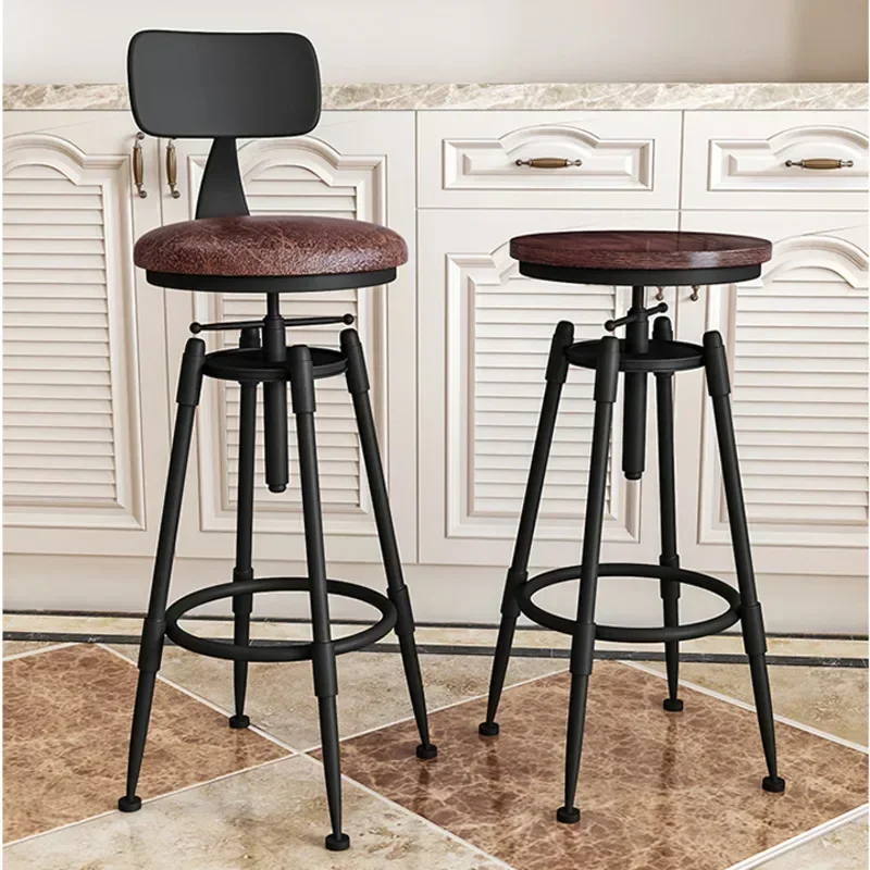 Vintage Dining Chairs Lifting Rotating Bar Stools Iron High Foot Counter Seat High-temperature Baking Paint Nordic Furniture