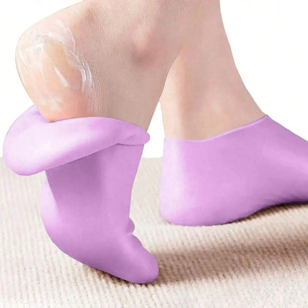 1Pair Silicone Foot Care Socks & Reusable SPA Gel Gloves Moisturizing Anti Cracking Heel Foot Spa Exfoliating Foot Mask Cover